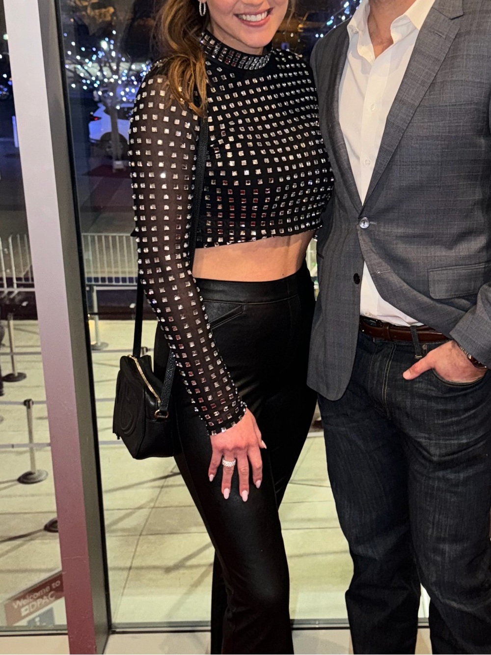 Black Studded Long-Sleeve Crop Top